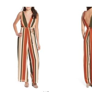 4SI3NNA Stripe Deep V Jumpsuit